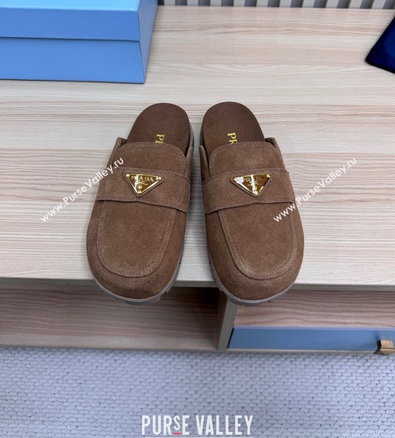 Prada Suede Flat Mules Taupe Brown 2025 043002 (MD-250710107)