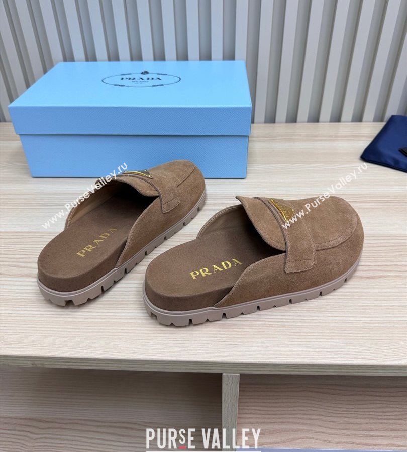 Prada Suede Flat Mules Taupe Brown 2025 043002 (MD-250710107)