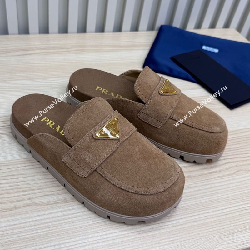 Prada Suede Flat Mules Taupe Brown 2025 043002 (MD-250710107)