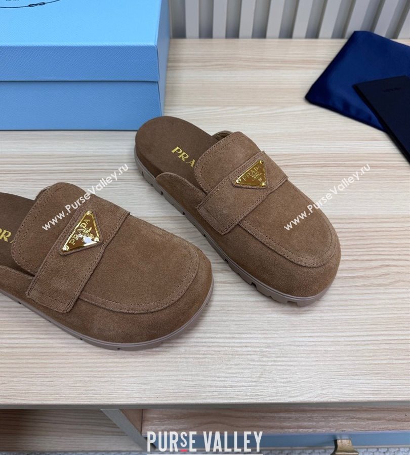 Prada Suede Flat Mules Taupe Brown 2025 043002 (MD-250710107)