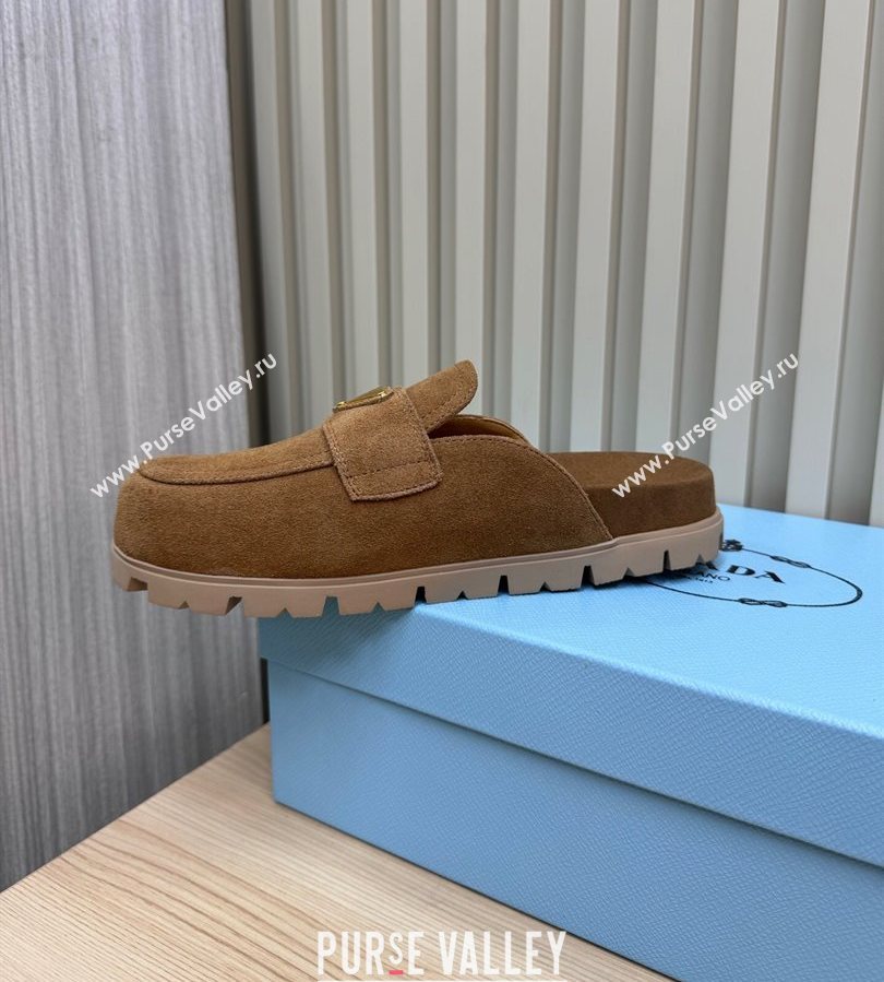 Prada Suede Flat Mules Taupe Brown 2025 043002 (MD-250710107)