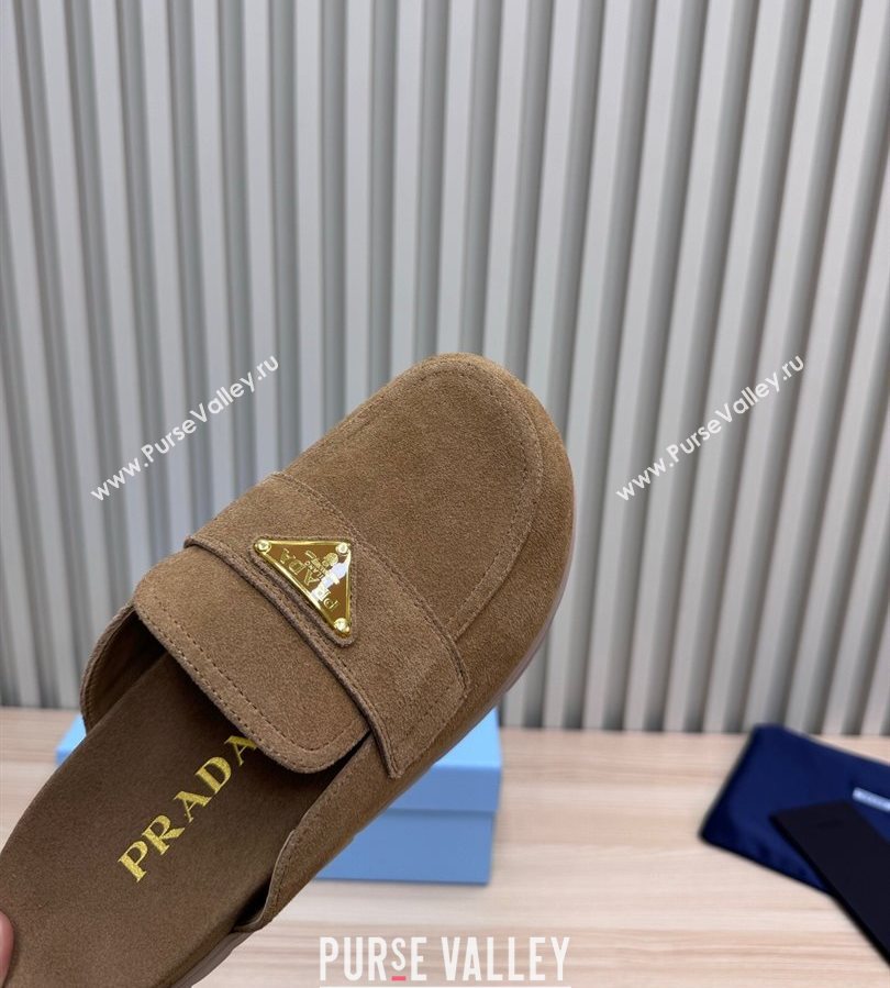 Prada Suede Flat Mules Taupe Brown 2025 043002 (MD-250710107)