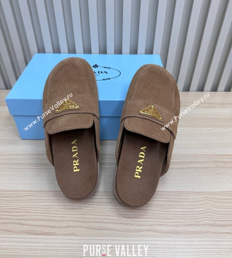 Prada Suede Flat Mules Taupe Brown 2025 043002 (MD-250710107)