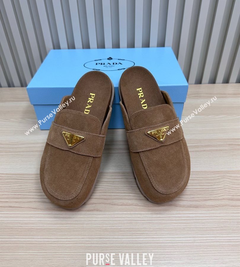 Prada Suede Flat Mules Taupe Brown 2025 043002 (MD-250710107)