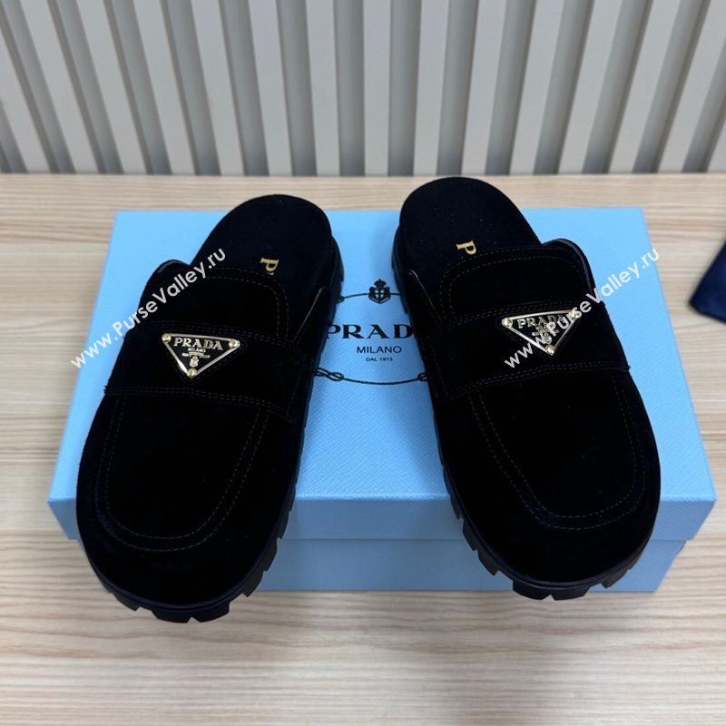 Prada Suede Flat Mules Black 2025 043002 (MD-250710108)