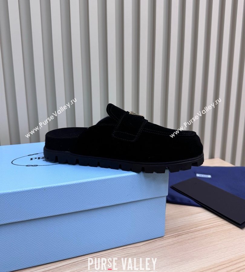 Prada Suede Flat Mules Black 2025 043002 (MD-250710108)