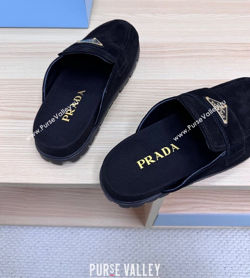 Prada Suede Flat Mules Black 2025 043002 (MD-250710108)