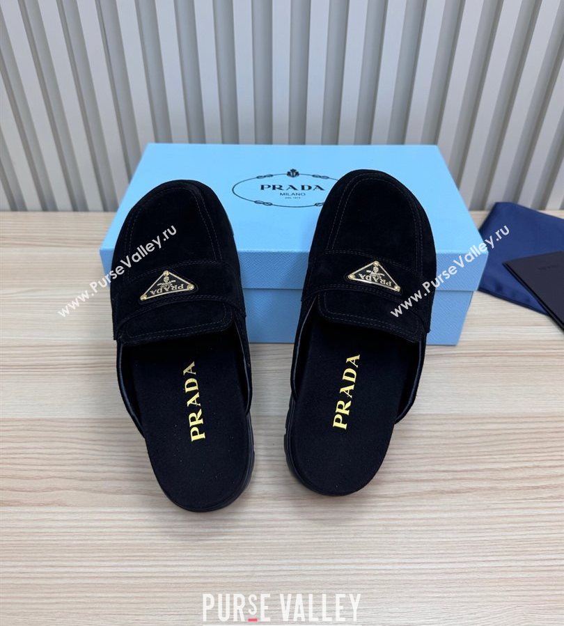 Prada Suede Flat Mules Black 2025 043002 (MD-250710108)