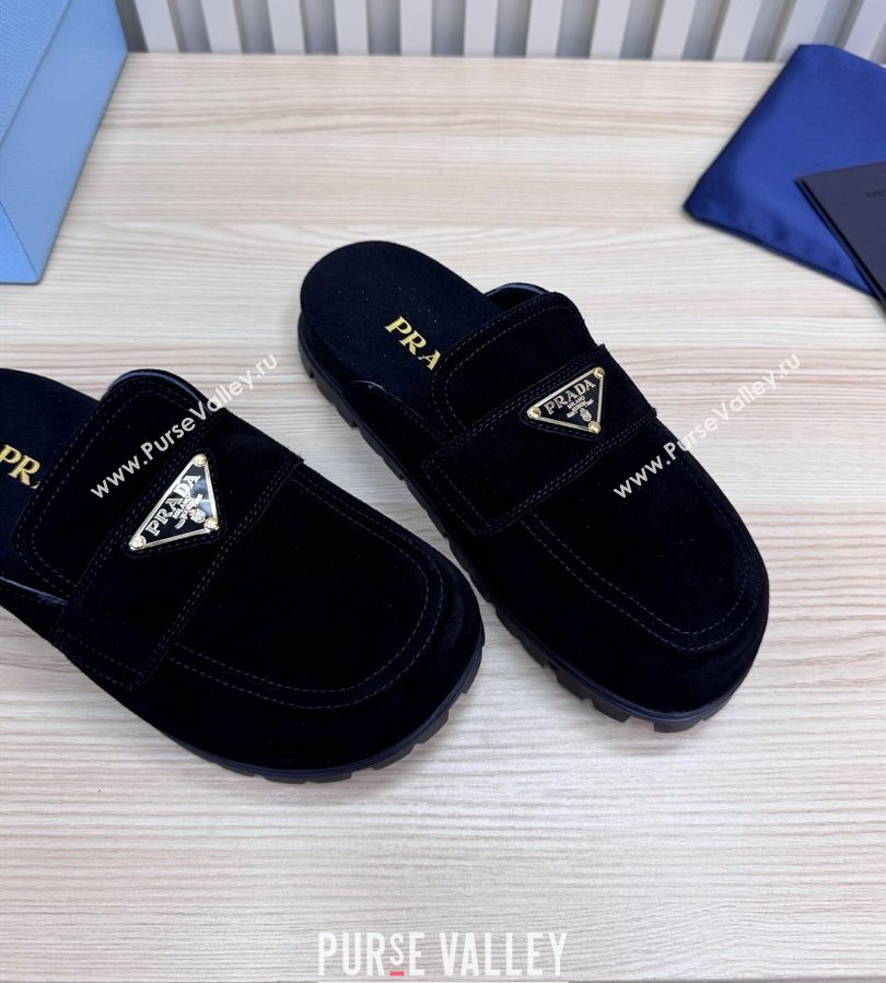 Prada Suede Flat Mules Black 2025 043002 (MD-250710108)