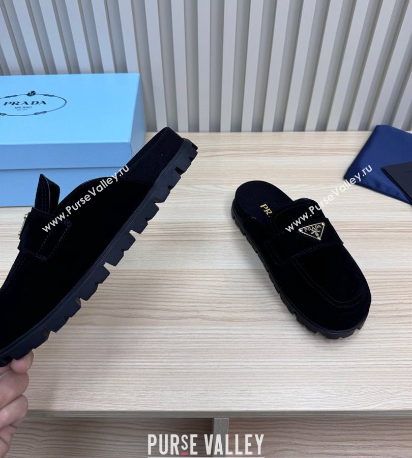 Prada Suede Flat Mules Black 2025 043002 (MD-250710108)