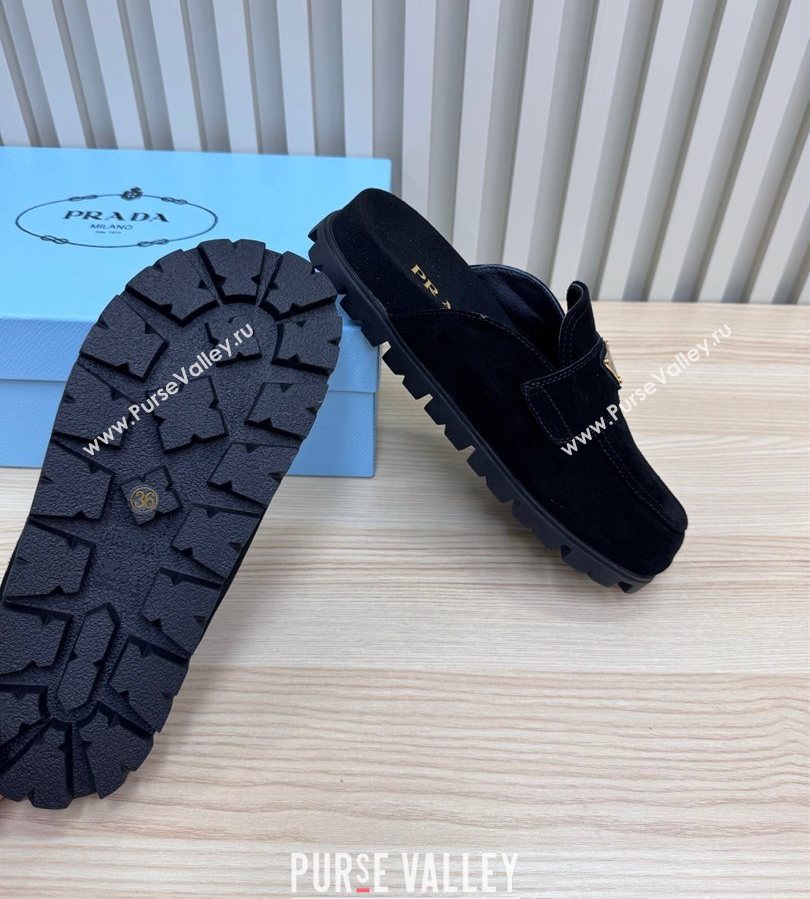 Prada Suede Flat Mules Black 2025 043002 (MD-250710108)
