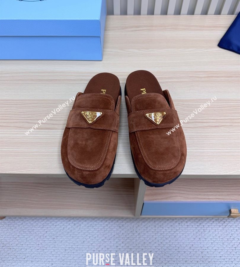 Prada Suede Flat Mules Dark Brown 2025 043002 (MD-250710109)