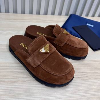 Prada Suede Flat Mules Dark Brown 2025 043002 (MD-250710109)
