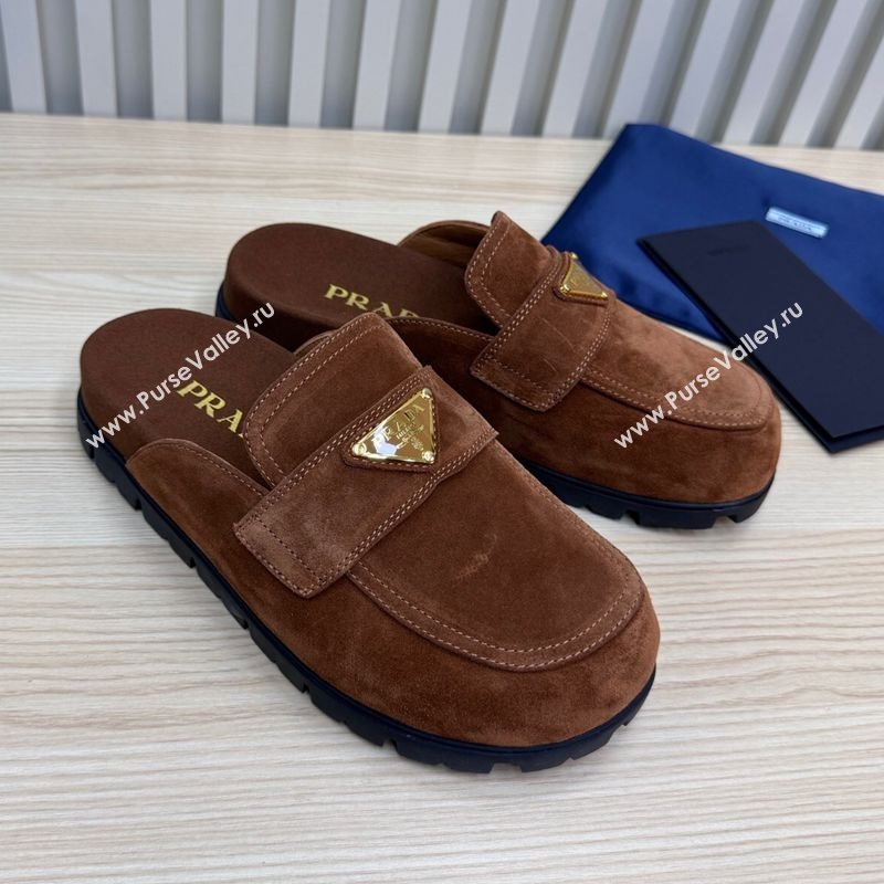 Prada Suede Flat Mules Dark Brown 2025 043002 (MD-250710109)