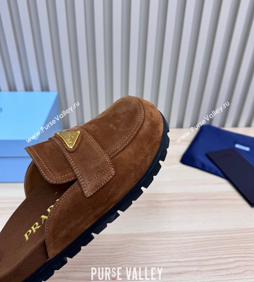 Prada Suede Flat Mules Dark Brown 2025 043002 (MD-250710109)