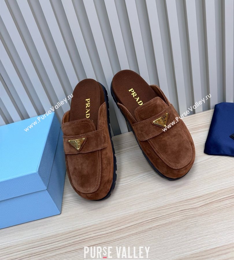 Prada Suede Flat Mules Dark Brown 2025 043002 (MD-250710109)