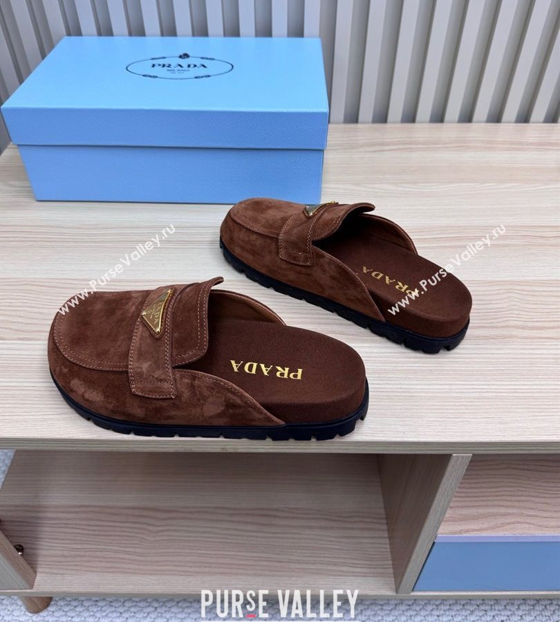 Prada Suede Flat Mules Dark Brown 2025 043002 (MD-250710109)