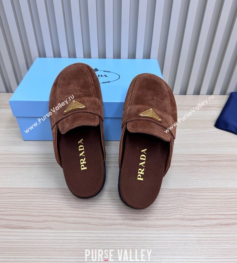 Prada Suede Flat Mules Dark Brown 2025 043002 (MD-250710109)
