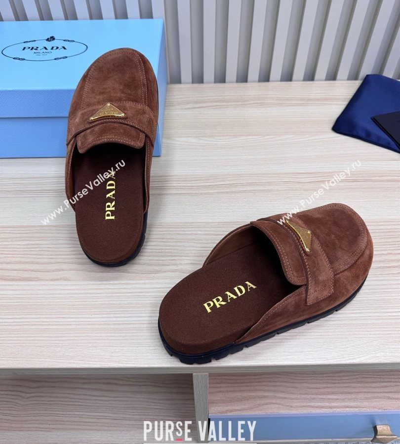 Prada Suede Flat Mules Dark Brown 2025 043002 (MD-250710109)