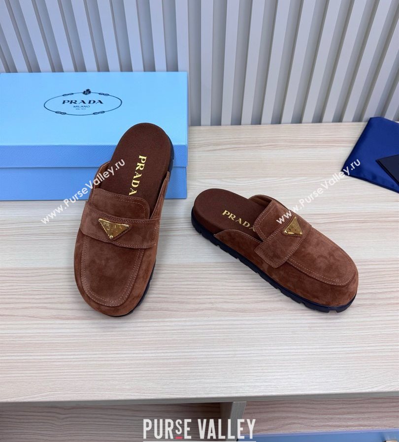 Prada Suede Flat Mules Dark Brown 2025 043002 (MD-250710109)