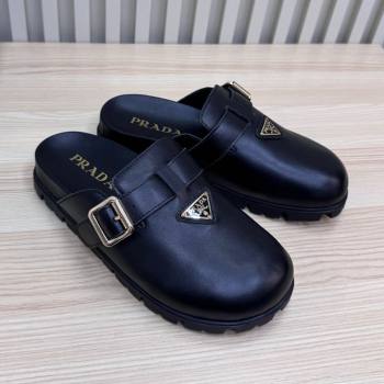 Prada Nappa Leather Flat Mules with Buckle Black 2025 PR071001 (MD-250710110)