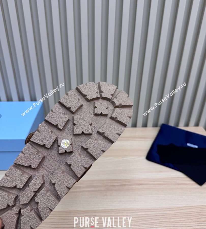 Prada Suede Flat Mules with Buckle Taupe Brown 2025 PR071001 (MD-250710111)