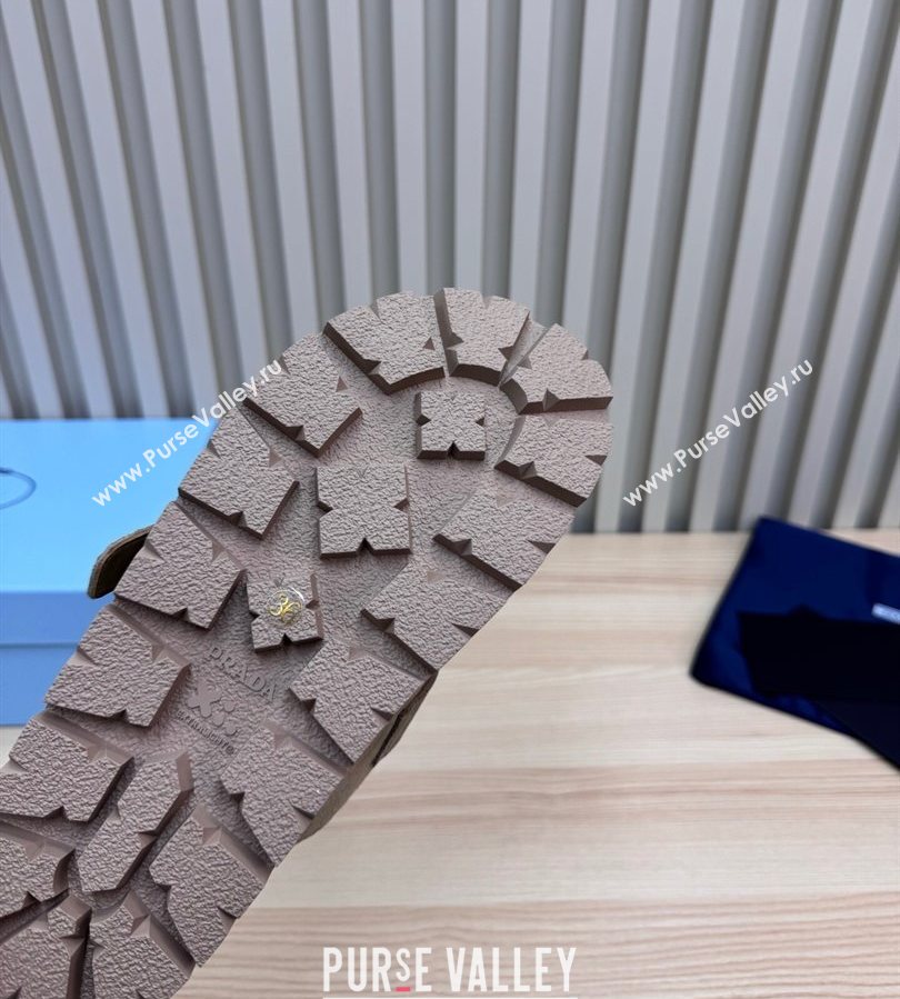 Prada Suede Flat Mules with Buckle Grey 2025 PR071001 (MD-250710113)