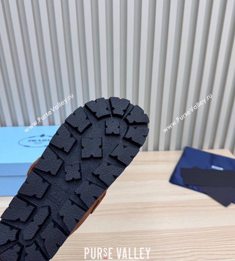 Prada Suede Flat Mules with Buckle Dark Brown 2025 PR071001 (MD-250710115)