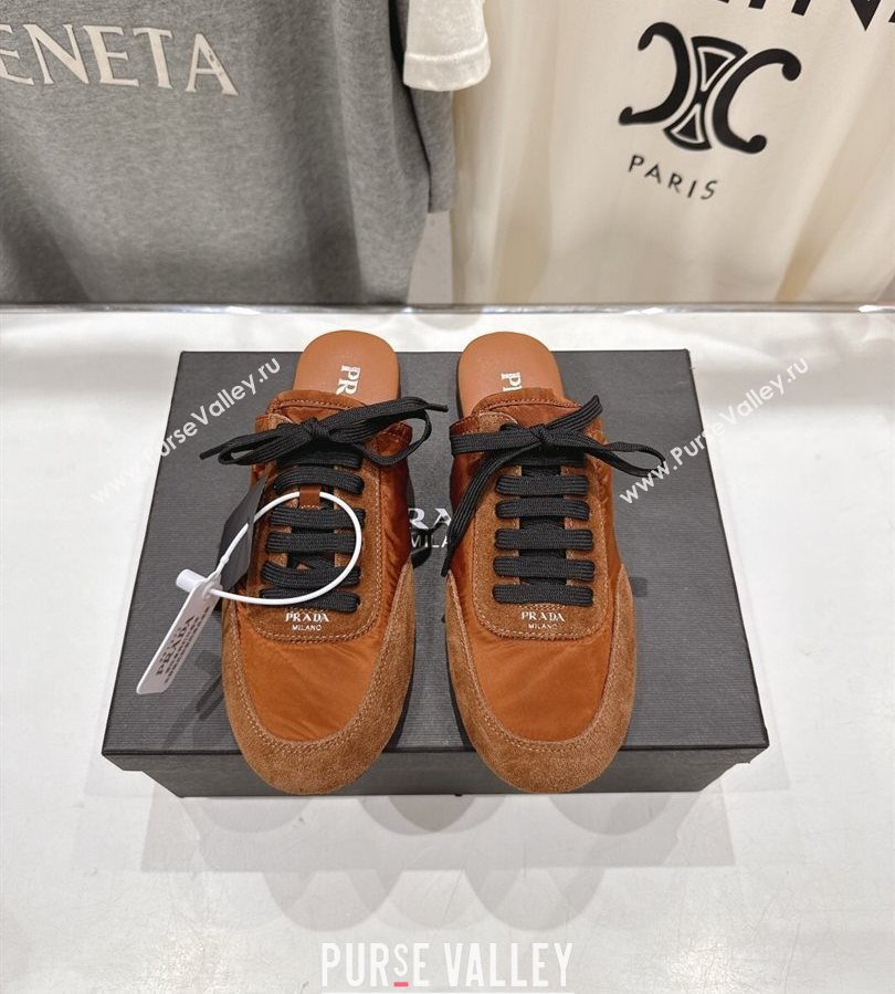 Prada Collapse Re-Nylon and suede mules Brown 2025 1E989N (MD-250710101)