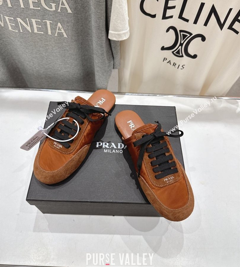 Prada Collapse Re-Nylon and suede mules Brown 2025 1E989N (MD-250710101)