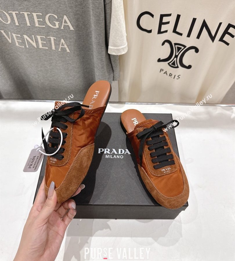 Prada Collapse Re-Nylon and suede mules Brown 2025 1E989N (MD-250710101)