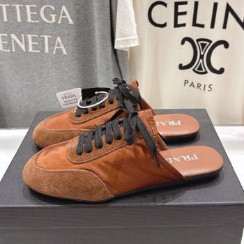 Prada Collapse Re-Nylon and suede mules Brown 2025 1E989N (MD-250710101)