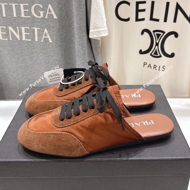 Prada Collapse Re-Nylon and suede mules Brown 2025 1E989N (MD-250710101)
