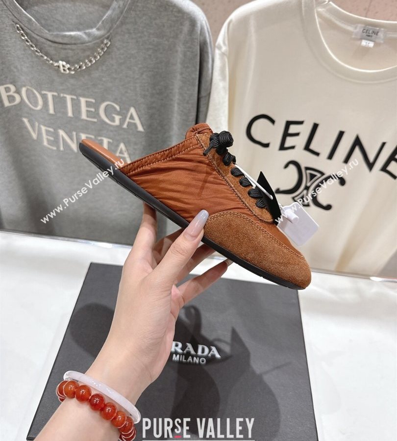Prada Collapse Re-Nylon and suede mules Brown 2025 1E989N (MD-250710101)