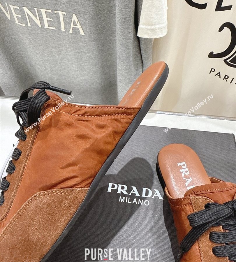 Prada Collapse Re-Nylon and suede mules Brown 2025 1E989N (MD-250710101)