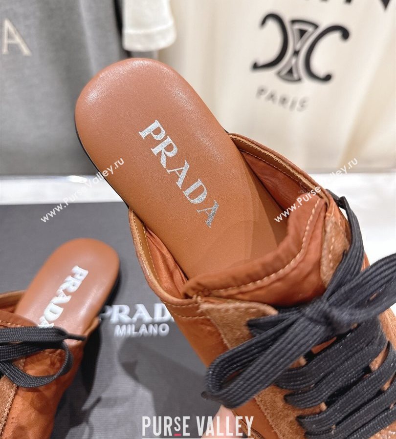 Prada Collapse Re-Nylon and suede mules Brown 2025 1E989N (MD-250710101)