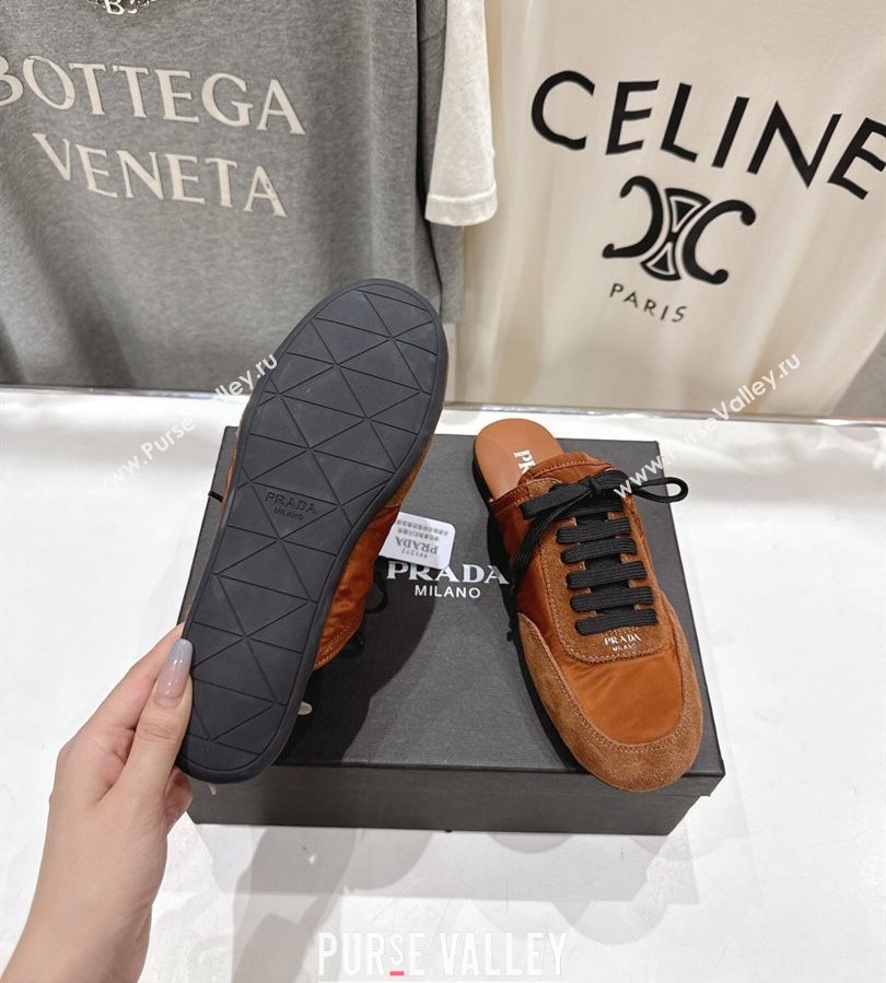 Prada Collapse Re-Nylon and suede mules Brown 2025 1E989N (MD-250710101)