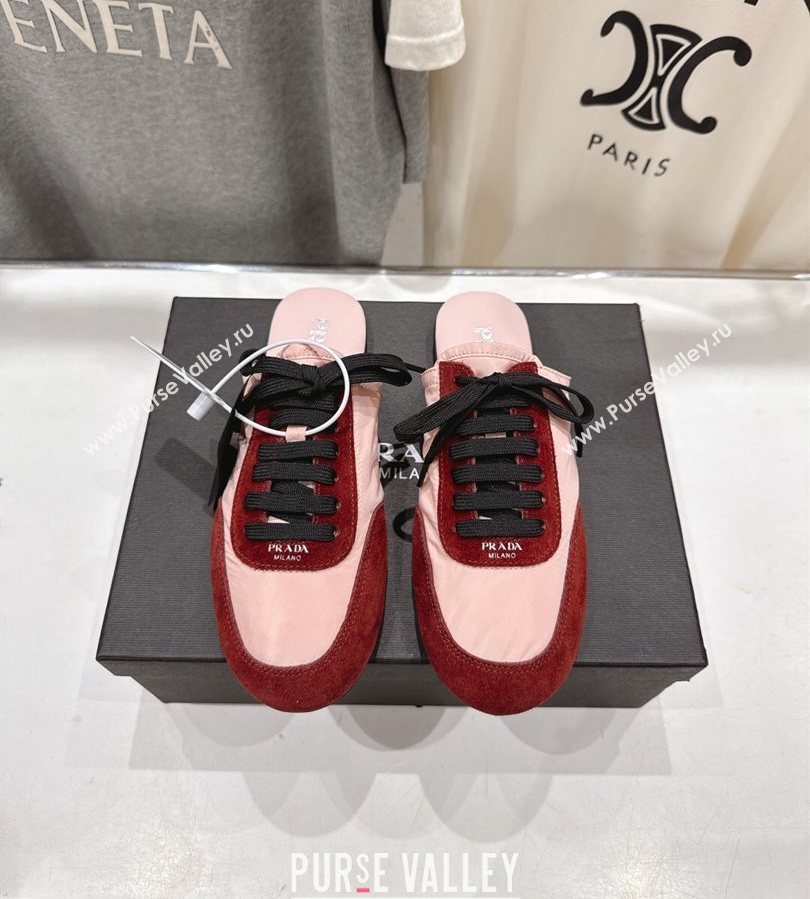 Prada Collapse Re-Nylon and suede mules Pink/Red 2025 1E989N (MD-250710102)