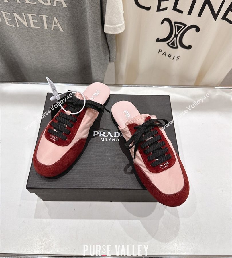 Prada Collapse Re-Nylon and suede mules Pink/Red 2025 1E989N (MD-250710102)