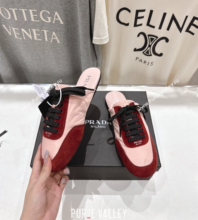 Prada Collapse Re-Nylon and suede mules Pink/Red 2025 1E989N (MD-250710102)