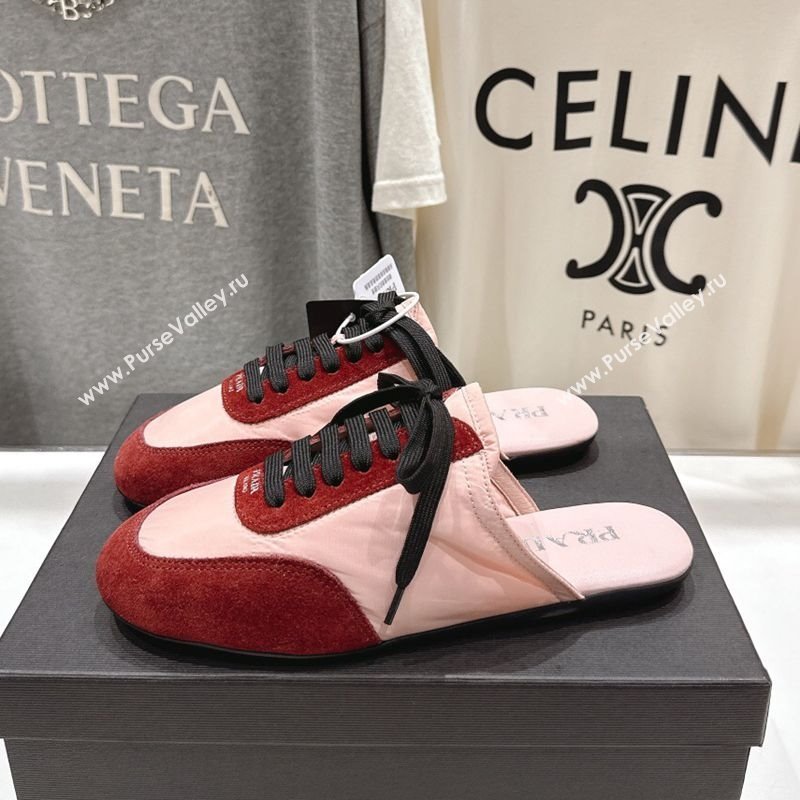 Prada Collapse Re-Nylon and suede mules Pink/Red 2025 1E989N (MD-250710102)