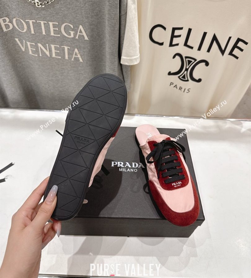 Prada Collapse Re-Nylon and suede mules Pink/Red 2025 1E989N (MD-250710102)