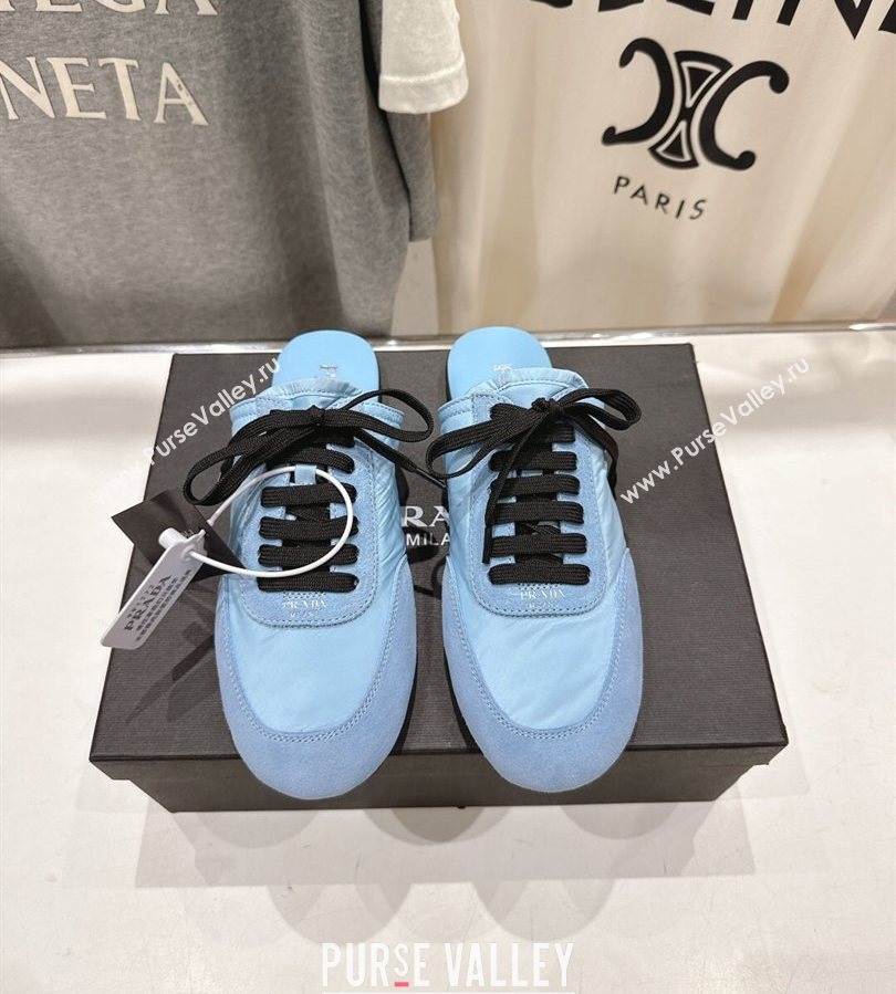 Prada Collapse Re-Nylon and suede mules Light Blue 2025 1E989N (MD-250710103)