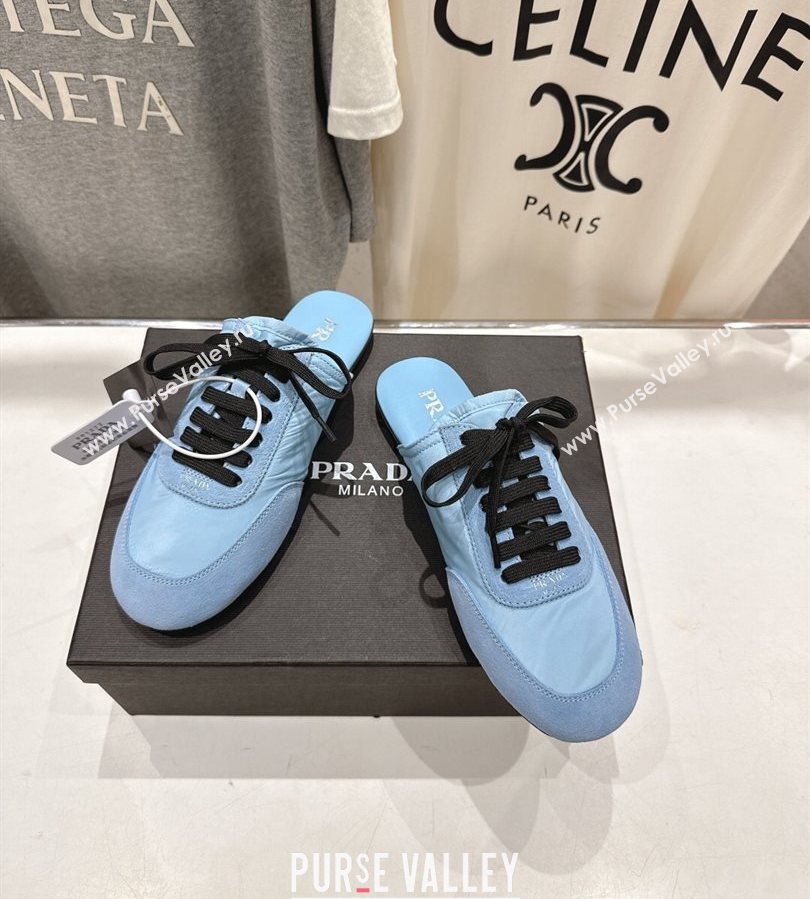 Prada Collapse Re-Nylon and suede mules Light Blue 2025 1E989N (MD-250710103)