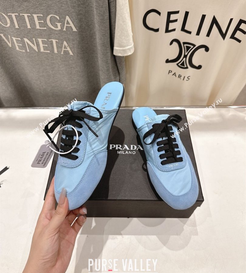 Prada Collapse Re-Nylon and suede mules Light Blue 2025 1E989N (MD-250710103)