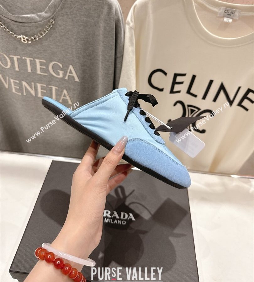 Prada Collapse Re-Nylon and suede mules Light Blue 2025 1E989N (MD-250710103)