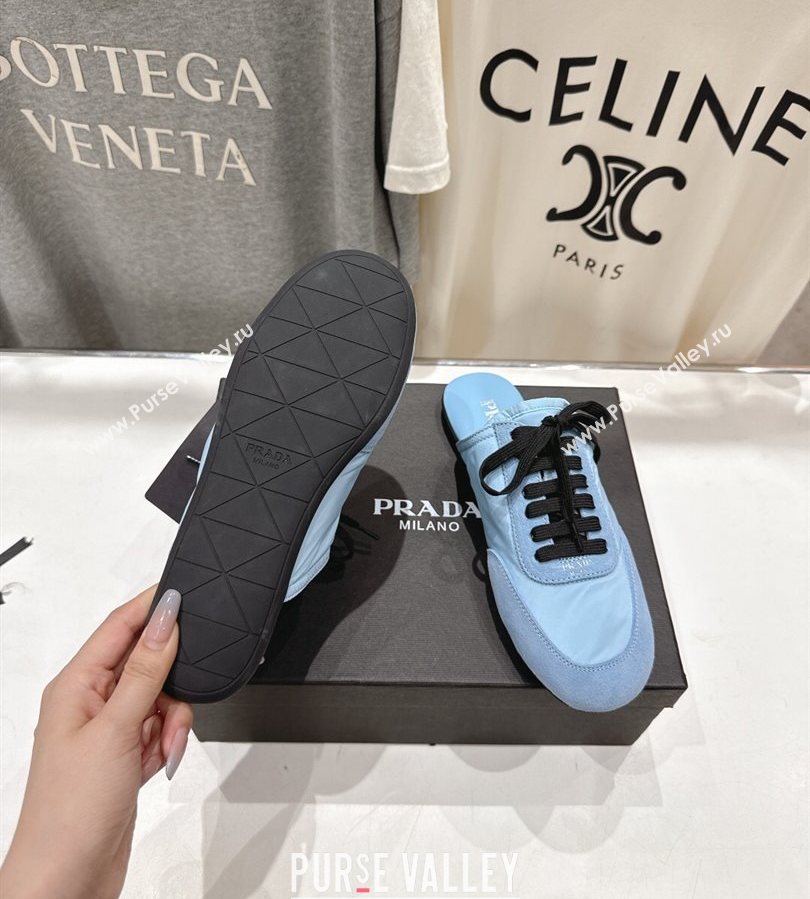 Prada Collapse Re-Nylon and suede mules Light Blue 2025 1E989N (MD-250710103)