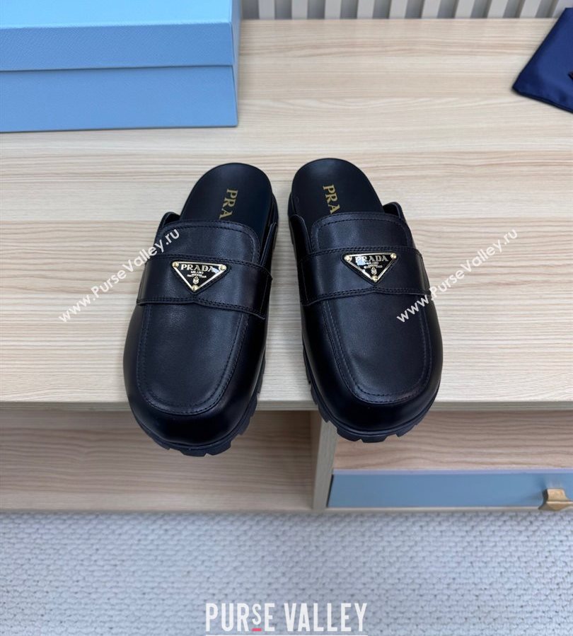 Prada Nappa Leather Flat Mules Black 2025 043002 (MD-250710104)