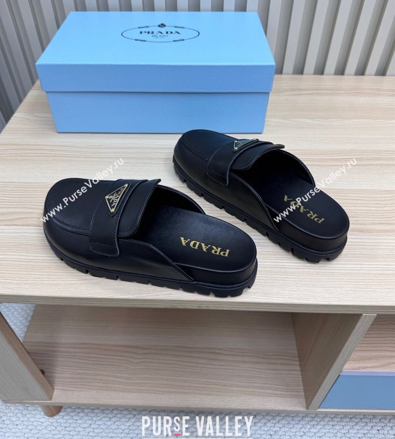 Prada Nappa Leather Flat Mules Black 2025 043002 (MD-250710104)