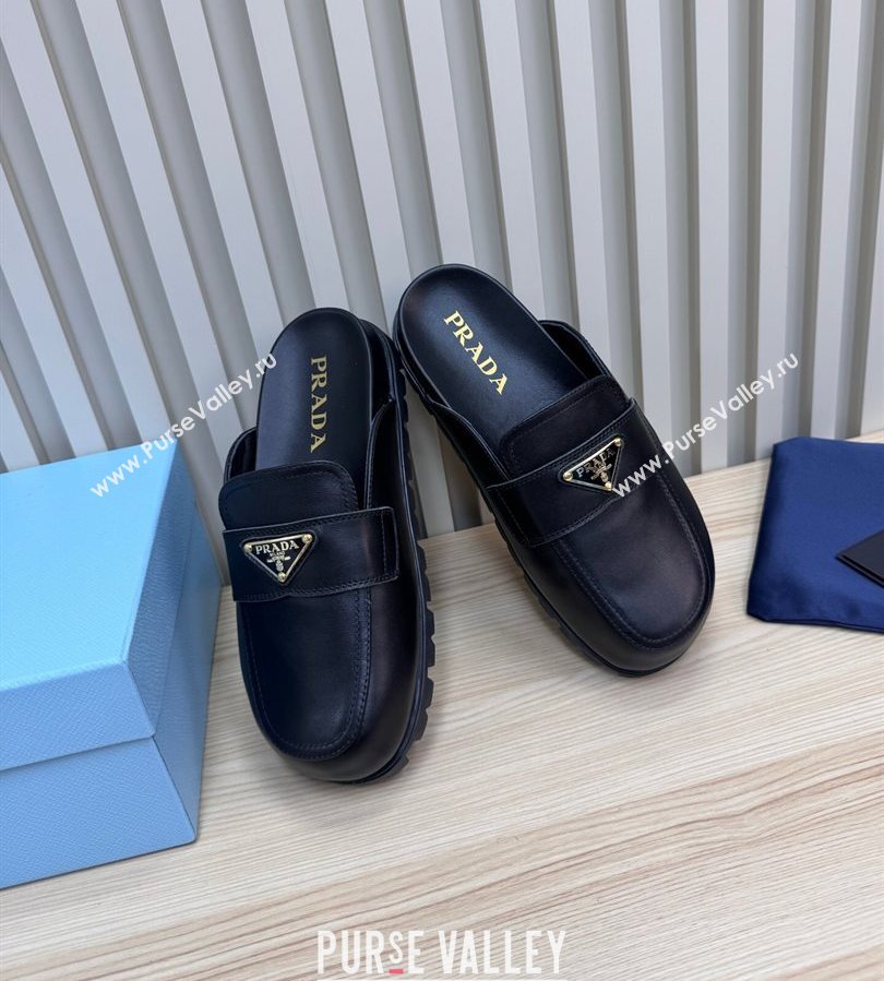 Prada Nappa Leather Flat Mules Black 2025 043002 (MD-250710104)